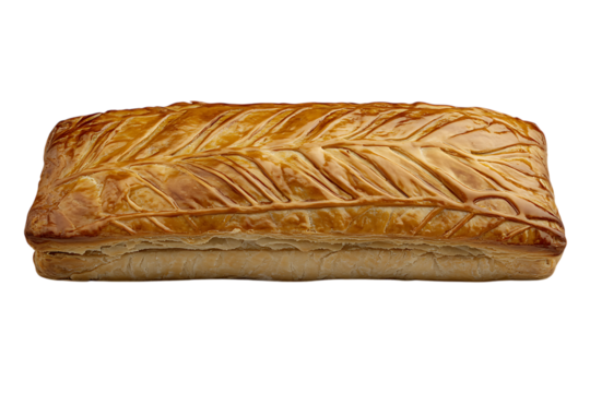 Golden brown pate en croute with leaf pattern on a transparent background