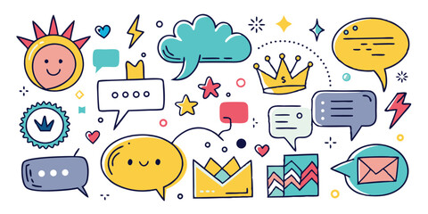 Fototapeta premium Colorful doodle style speech bubbles and graphic elements vector illustration