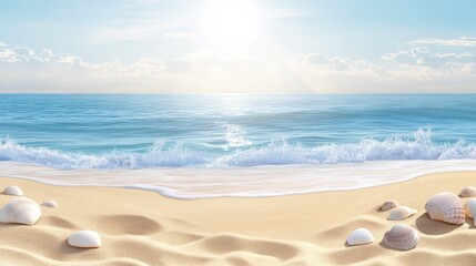 Sandy beach, ocean view, sunny day