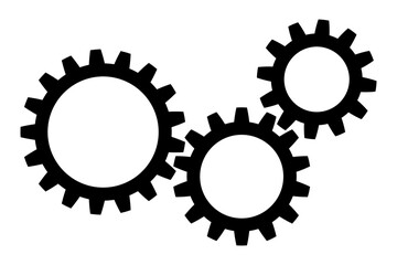 Abstract illustration of three interlocking black gears, symbolizing mechanical systems, teamwork, and industry. Vector illustration.