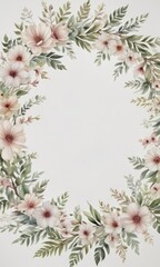 Obraz premium Watercolor floral wreath, delicate petal patterns White background , floral, illustration, paint