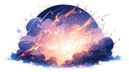 amazing and abstract lightning strike, colorful anime style