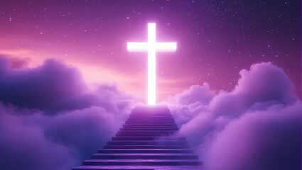 Cross on Stairway to Heaven with Clouds and Stars
