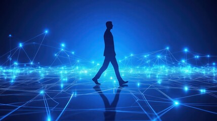 Businessman walking on a digital network modern technology concept