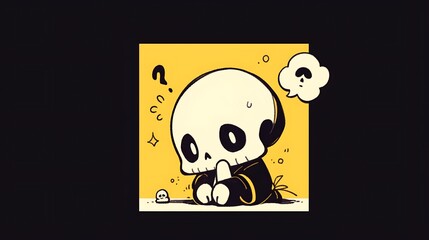 cute brooding skeleton, chibi doodle style