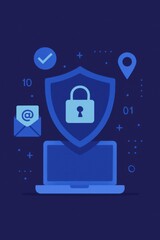 Cybersecurity shield protecting laptop and email communication