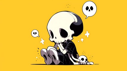 cute brooding skeleton, chibi doodle style