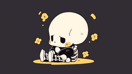 cute brooding skeleton, chibi doodle style