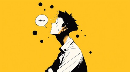 Serious man thinking pose, doodle style