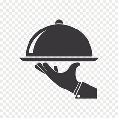 human hand holding a tray flat vector icon