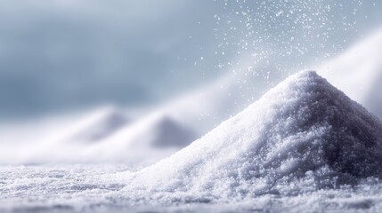 Detailed macro view of sparkling sugar crystals against a flawless white backdrop, highlighting texture and light reflections with ample space for copy