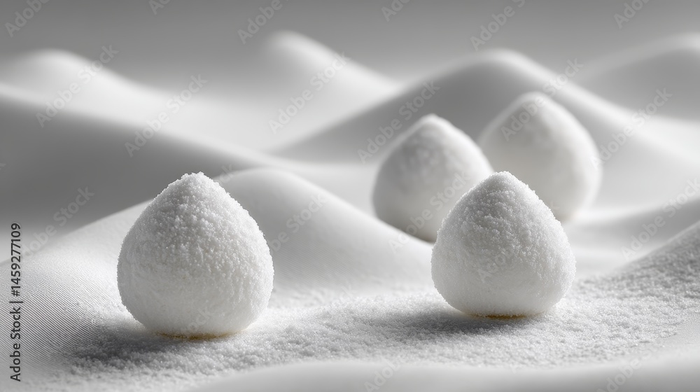 Poster Four smooth white sugar cones are positioned on a clean backdrop, creating an elegant display with shadows that enhance the minimalist aesthetic