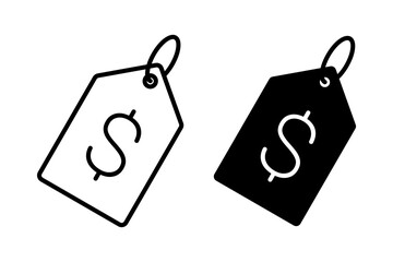 Vector isolated Price Tag icon set in black outline and fill