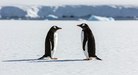 Fototapeta premium Penguins Facing Each Other on Ice