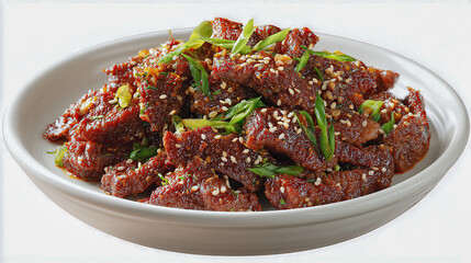 Plato de bulgogi sobre fondo blanco