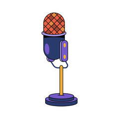 Retro table audio microphone. Vector standing mic.
