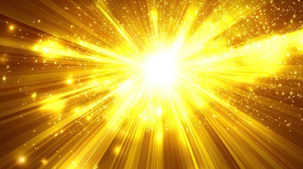 Obraz premium Radiant explosion of golden light radiating outwards, filled with shimmering particles and streaks