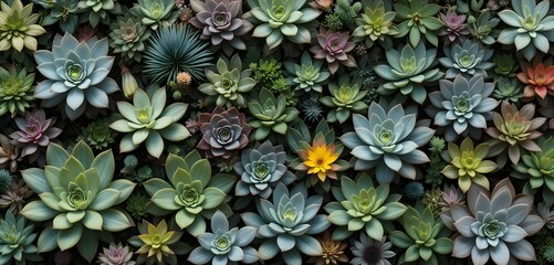 Fototapeta premium A botanical backdrop featuring succulents, creating a natural wallpaper with exotic plants.