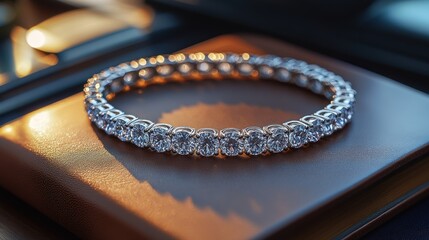 Fototapeta premium Sparkling diamond tennis bracelet in luxury box.