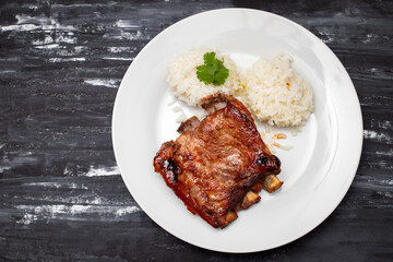 Braised ribs with boiled rice