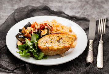 Roasted Stuffed chicken roll with cheese and spinach and boiled rice