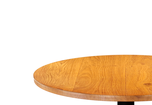 Round wooden table corner view PNG transparent.