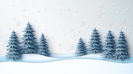 Obraz premium Blue Pine Trees in Snowy Winter Landscape Illustration