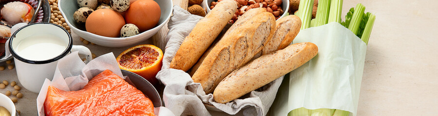 Allergy food concept. Assorted allergic products