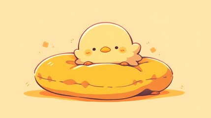 duck lying on pillow, chibi doodle style