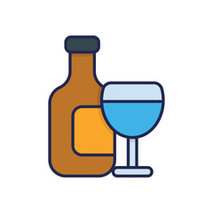 Wine Bottle And Glass Vector icon