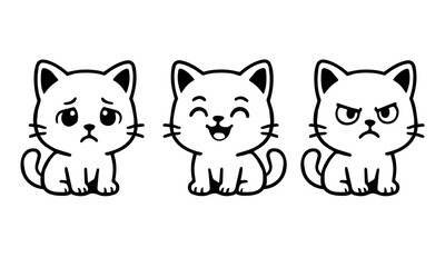 3 kittens with different expressions outline style