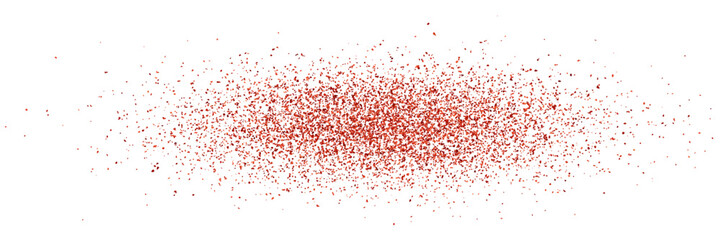 Grainy chilli powder splashing on table or countertop top view. Grunge pepper texture. Oval trace of red paprika particles on surface. Vector illustration