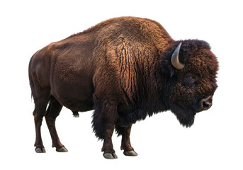 Majestic bison with brown fur standing tall on a black backdrop