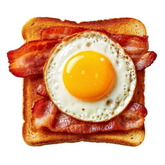 Delicious toast with crispy bacon and fried egg isolated on transparent background