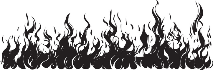 Stylized Black Flame Design in a Horizontal Arrangement