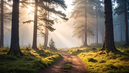 Foggy Path Between Trees