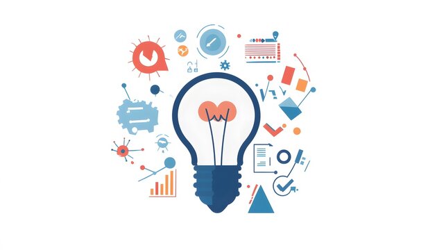 Innovative solution surrounded by data points and analysis.