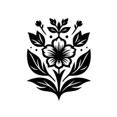 Elegant Floral Emblem: Black & White Botanical Design