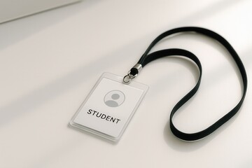 Blank student id badge with lanyard on white background