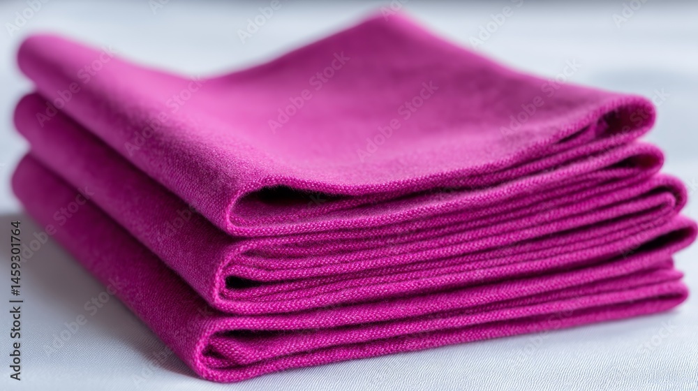 Poster a folded piece of vivid magenta textile is placed on a crisp white background, offering an elegant a