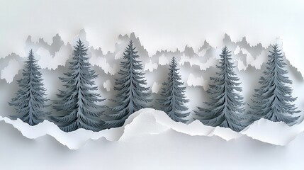 Fototapeta premium Gray Fir Trees Emerging from Torn White Paper Winter Landscape