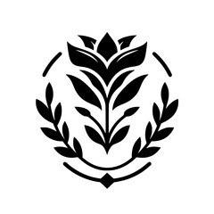 Minimalist Black and White Floral Crest - Logo Design