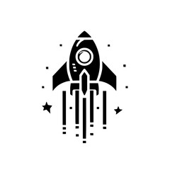 Black and White Rocket Icon, Startup Symbol, Minimalist Design