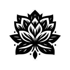 Black & White Lotus Flower Mandala, Vector Illustration
