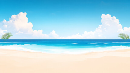 Tranquil Beach Landscape with Clear Blue Ocean and Palm Tree