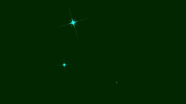 Twinkling lights - white on green background. Glowing Star twinkling animation effects templete for video.