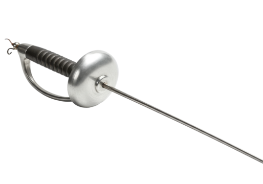 Silver foil fencing sword on a black background