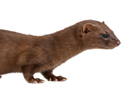 Sleek mink in profile against black backdrop brown fur gleaming