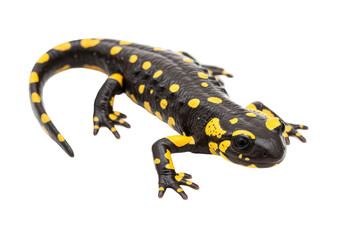 Obraz premium Spotted Salamander A black yellow salamander is isolated on a black backdrop