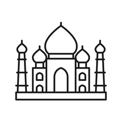 Taj Mahal vector icon illustration on white background. Historical building and monument icons in line style
